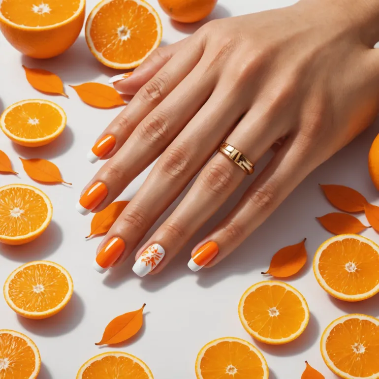 Маникюр оранжевый с белым: Идеи дизайна на лето и осень